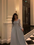 Niulatu A line Square Neckline Long Sleeves Chiffon Blue Date Night Dress Prom Dresses Birthday Party Outfit SD880