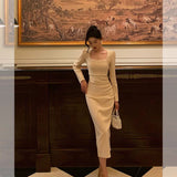 Niulatu Sheath Square Neckline Long Sleeves Date Night Dress Prom Dresses Birthday Party Outfit SD881