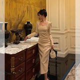 Niulatu Sheath Square Neckline Long Sleeves Date Night Dress Prom Dresses Birthday Party Outfit SD881