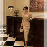 Niulatu Sheath Square Neckline Long Sleeves Date Night Dress Prom Dresses Birthday Party Outfit SD881