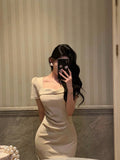 Niulatu Sheath Square Neckline Short Sleeves Date Night Dress Prom Dresses Birthday Party Outfit SD882