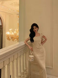 Niulatu Sheath Square Neckline Short Sleeves Date Night Dress Prom Dresses Birthday Party Outfit SD882