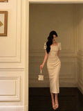 Niulatu Sheath Square Neckline Short Sleeves Date Night Dress Prom Dresses Birthday Party Outfit SD882