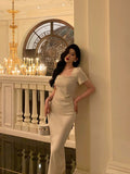 Niulatu Sheath Square Neckline Short Sleeves Date Night Dress Prom Dresses Birthday Party Outfit SD882