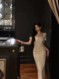 Niulatu Sheath Square Neckline Short Sleeves Date Night Dress Prom Dresses Birthday Party Outfit SD882