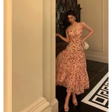 Niulatu A Line Spaghetti Straps Chiffon Floral Sleeveless Date Night Dress Prom Dresses Birthday Party Outfit SD884