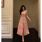 Niulatu A Line Spaghetti Straps Chiffon Floral Sleeveless Date Night Dress Prom Dresses Birthday Party Outfit SD884