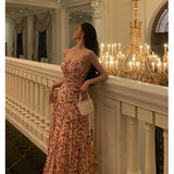 Niulatu A Line Spaghetti Straps Chiffon Floral Sleeveless Date Night Dress Prom Dresses Birthday Party Outfit SD884