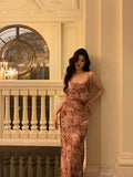 Niulatu Mermaid Spaghetti Straps Floral Chiffon Prom Dresses Birthday Outfits Evening Gown SD885
