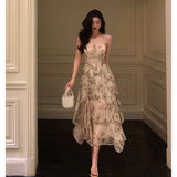 Niulatu A Line Spaghetti Straps Chiffon Floral Sleeveless Date Night Dress Prom Dresses Birthday Party Outfit SD886