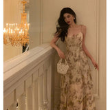 Niulatu A Line Spaghetti Straps Chiffon Floral Sleeveless Date Night Dress Prom Dresses Birthday Party Outfit SD886