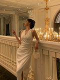 Niulatu Sheath V Neckline Sleeveless Date Night Dress White Prom Dresses Birthday Party Outfit SD887