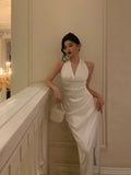 Niulatu Sheath V Neckline Sleeveless Date Night Dress White Prom Dresses Birthday Party Outfit SD887