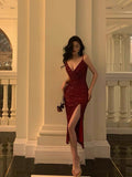 Niulatu Sheath Spaghetti Straps Red Sequin Prom Dresses Birthday Outfits Evening Gown SD889