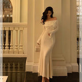 Niulatu Mermaid Off The Shoulder White Ruffles Long Sleeves Prom Dresses Birthday Outfits Evening Gown SD891