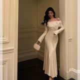 Niulatu Mermaid Off The Shoulder White Ruffles Long Sleeves Prom Dresses Birthday Outfits Evening Gown SD891