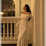 Niulatu Mermaid Off The Shoulder White Ruffles Long Sleeves Prom Dresses Birthday Outfits Evening Gown SD891