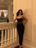 Niulatu Sheath Spaghetti Straps Black Lace Date Night Dress Prom Dresses Birthday Party Outfit SD892