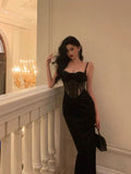 Niulatu Sheath Spaghetti Straps Black Lace Date Night Dress Prom Dresses Birthday Party Outfit SD892