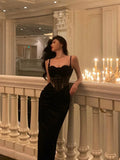 Niulatu Sheath Spaghetti Straps Black Lace Date Night Dress Prom Dresses Birthday Party Outfit SD892