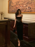 Niulatu Sheath Spaghetti Straps Black Lace Date Night Dress Prom Dresses Birthday Party Outfit SD892