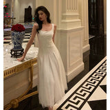 Niulatu A line Straps White Date Night Dress Tulle Prom Dresses Birthday Party Outfit SD893