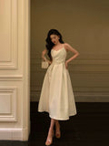 Niulatu A line Spaghetti Straps Ivory Date Night Dress Prom Dresses Birthday Party Outfit SD894