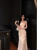 Niulatu A line Spaghetti Straps Floral Lace Ivory Prom Dresses Birthday Outfits Evening Gown SD895