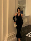 Niulatu Mermaid Halter Neckline Ruffles Black Velvet Prom Dresses Birthday Outfits Evening Gown SD897