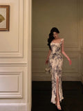 Niulatu Mermaid Square Neckline Ruffles Long Chiffon Slit Prom Dresses Birthday Outfits Evening Gown SD900