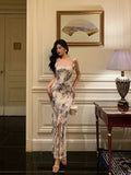 Niulatu Mermaid Square Neckline Ruffles Long Chiffon Slit Prom Dresses Birthday Outfits Evening Gown SD900