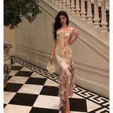 Niulatu Mermaid Spaghetti Straps Pink Floral Date Night Dress Prom Dresses Birthday Party Outfit SD901