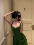 Niulatu A Line Halter Dark Green Prom Dresses Birthday Outfits Evening Gown SD903