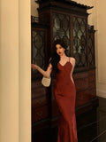 Niulatu Sheath Spaghetti Straps Red Lace Prom Dresses Birthday Outfits Evening Gown SD904