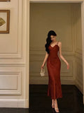 Niulatu Sheath Spaghetti Straps Red Lace Prom Dresses Birthday Outfits Evening Gown SD904