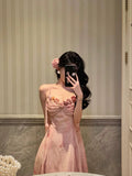 Niulatu A Line Spaghetti Straps Pink Lace Prom Dresses Birthday Outfits Evening Gown SD905