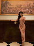 Niulatu Sheath Strapless Pink Floral Date Night Dress Prom Dresses Birthday Party Outfit SD906