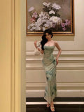 Niulatu Sheath Spaghetti Straps Mint Green Floral Prom Dresses Birthday Outfits Evening Gown SD908