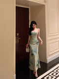 Niulatu Sheath Spaghetti Straps Mint Green Floral Prom Dresses Birthday Outfits Evening Gown SD908