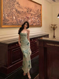 Niulatu Sheath Spaghetti Straps Mint Green Floral Prom Dresses Birthday Outfits Evening Gown SD908