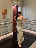 Niulatu Sheath Spaghetti Straps Mint Green Floral Prom Dresses Birthday Outfits Evening Gown SD908