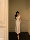 Niulatu A Line Straps White Prom Dresses Birthday Outfits Evening Gown SD909