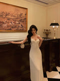 Niulatu A Line Straps White Prom Dresses Birthday Outfits Evening Gown SD909