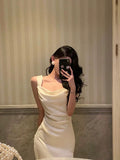 Niulatu Mermaid Square Neckline White Date Night Dress Prom Dresses Birthday Party Outfit SD910