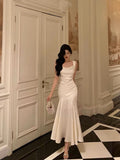 Niulatu Mermaid Square Neckline White Date Night Dress Prom Dresses Birthday Party Outfit SD910