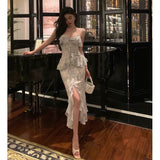 Niulatu Sheath Spaghetti Straps Chiffon Floral Prom Dresses Birthday Outfits Evening Gown SD912