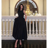 Niulatu A line Scoop Neckline Black Backless Prom Dresses Birthday Outfits Evening Gown SD913