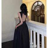 Niulatu A line Scoop Neckline Black Backless Prom Dresses Birthday Outfits Evening Gown SD913