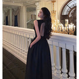 Niulatu A line Scoop Neckline Black Backless Prom Dresses Birthday Outfits Evening Gown SD913