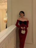 Niulatu French Sheath Long Sleeves Red Prom Dresses Birthday Outfits Evening Gown SD914